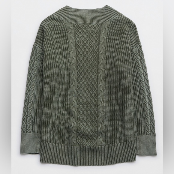 AERIE Pullover V-Neck Cable Knit Sweater - Picture 3 of 10